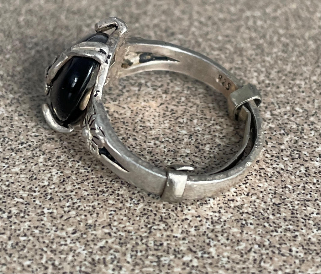 Vintage Unique Sterling Silver Black Onyx Moonstone Ring Size 5