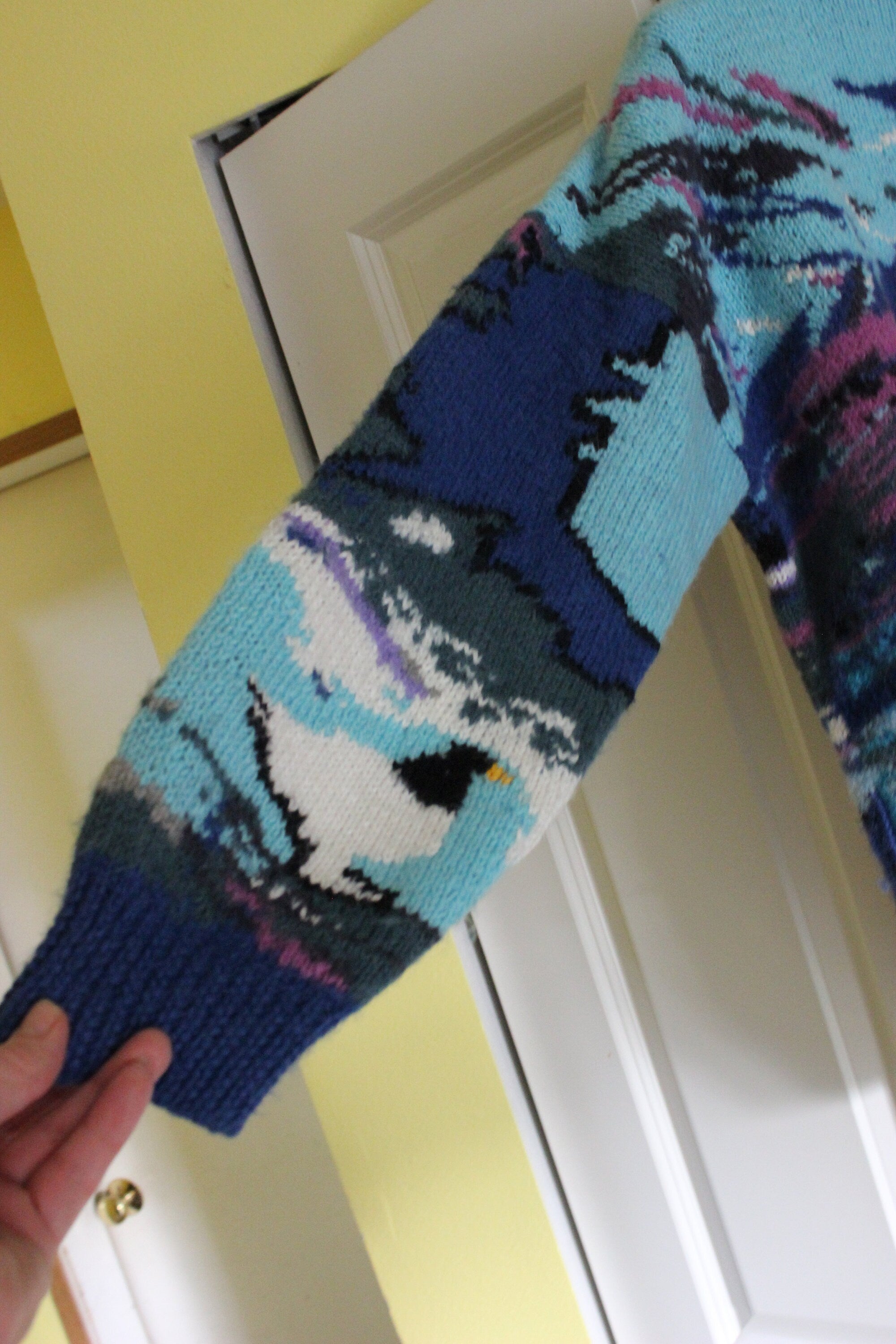 Custom Mountains and Sea Ladies Tapestry Vintage Lee Andersen 100% Alpaca Knit Sweater Size XL