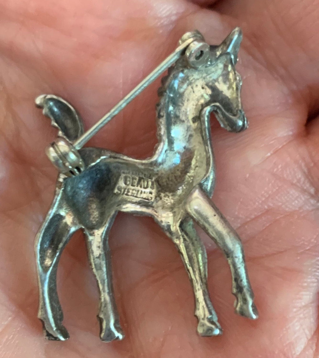 Vintage Sterling Silver .925 Adorable Horse Foal by BEAU craft Brooch Pin
