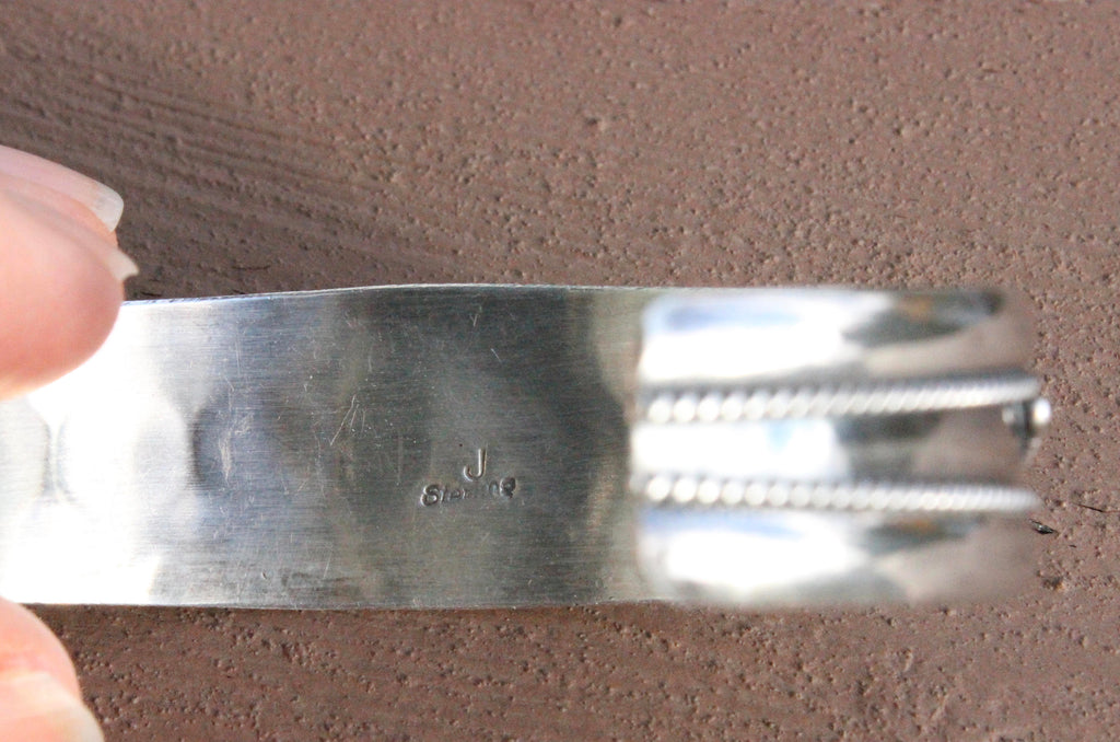 Vintage  Native American Turquoise and Sterling Silver Cuff Bracelet Turquoise Signed "J"