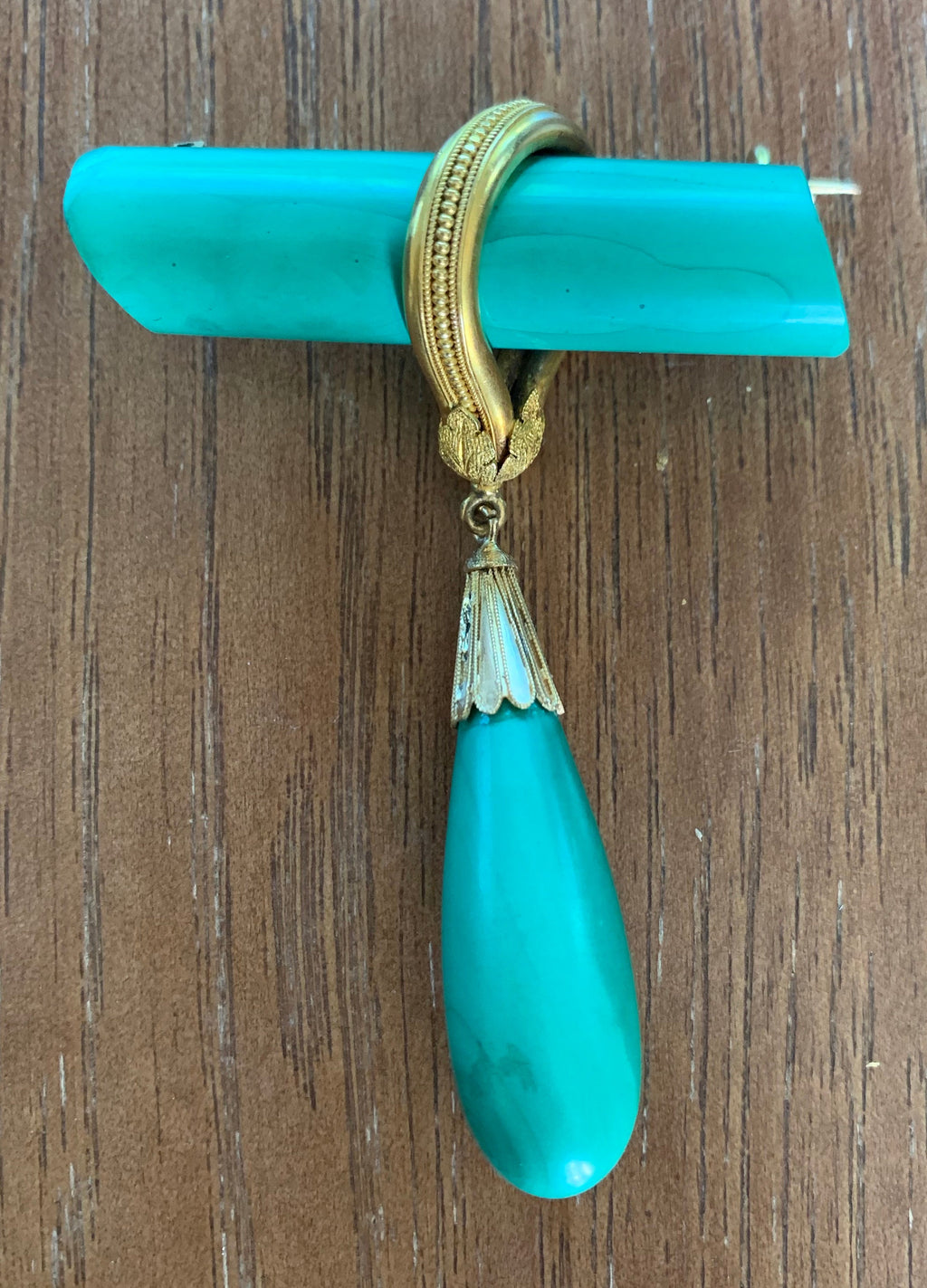 Super Rare 22k Gold Malachite Deco Brooch Pin made in France Stamped