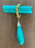 Super Rare 22k Gold Malachite Deco Brooch Pin made in France Stamped