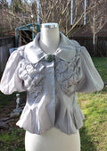 Vintage Formal Gray 100% Silk Pleated Blouse Shirt Top Fancy Unique Vintage Clothing