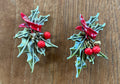 2 Signed ART Holly Berry Enamel Christmas Pins