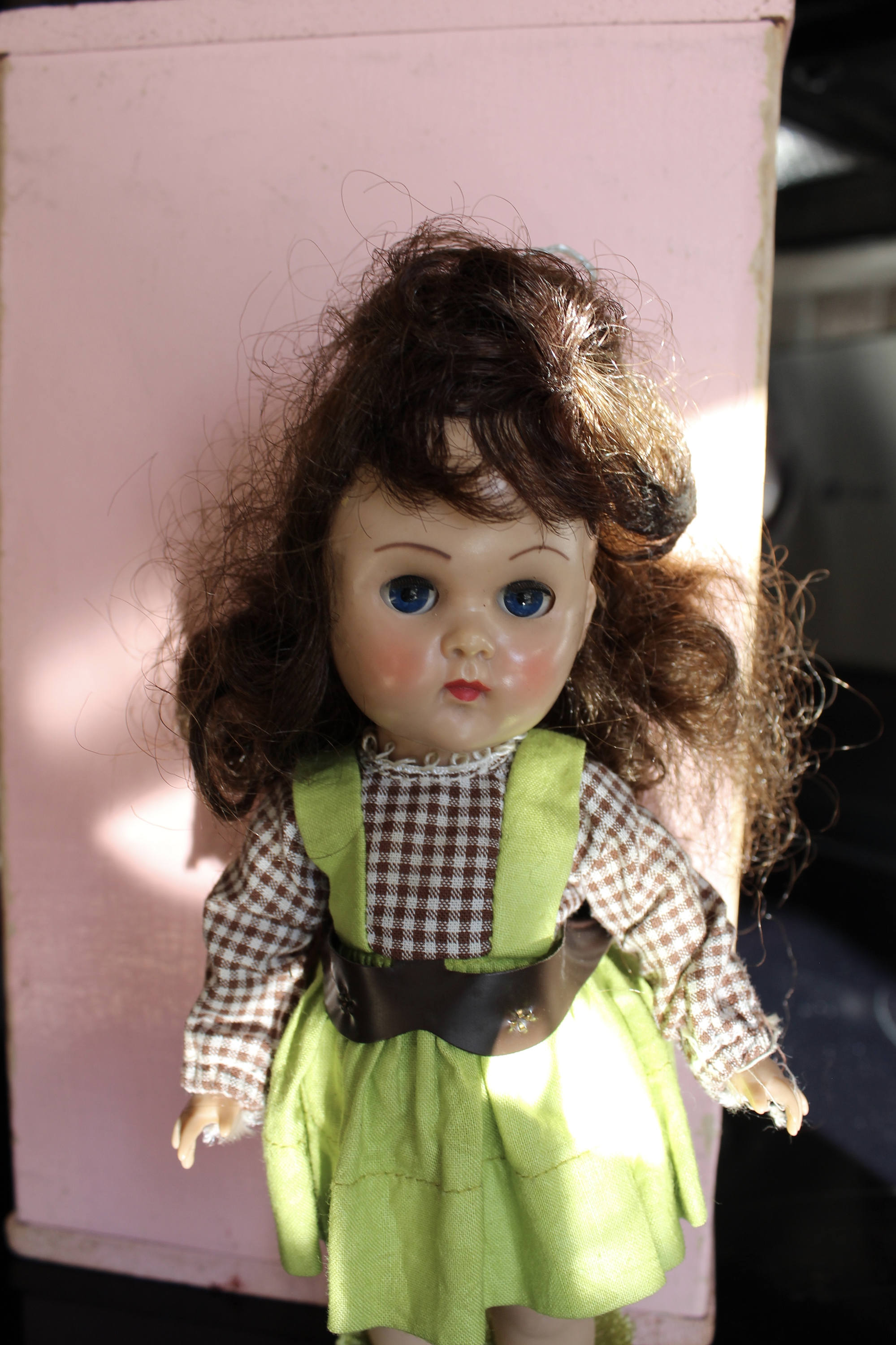1950's Vogue Ginny Straight Leg Walking Doll Original Outfit With Pink Closet