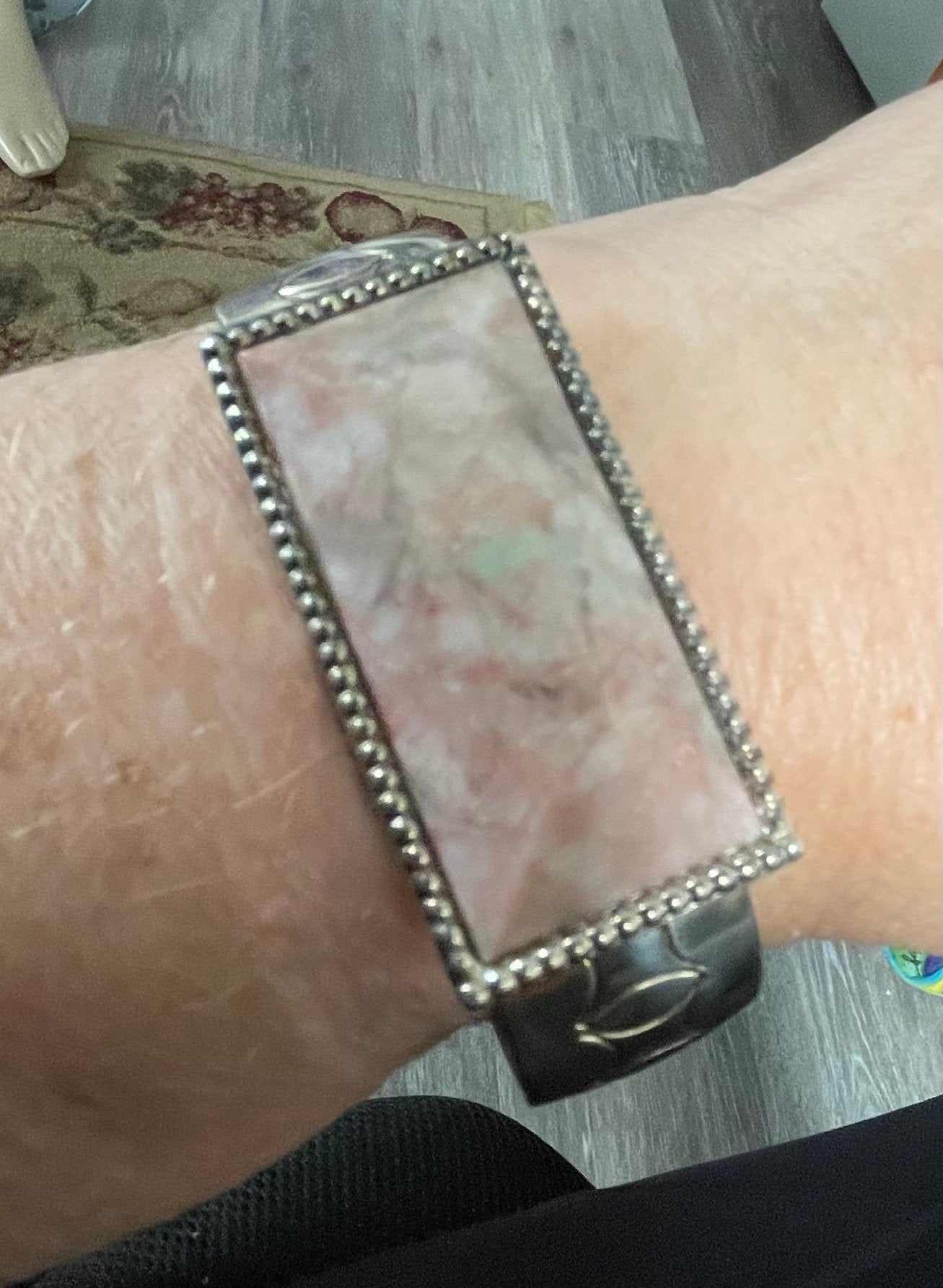 Unique Large Pink Rhodochrosite Jay King Desert Rose Cuff Bracelet Stamped DTR