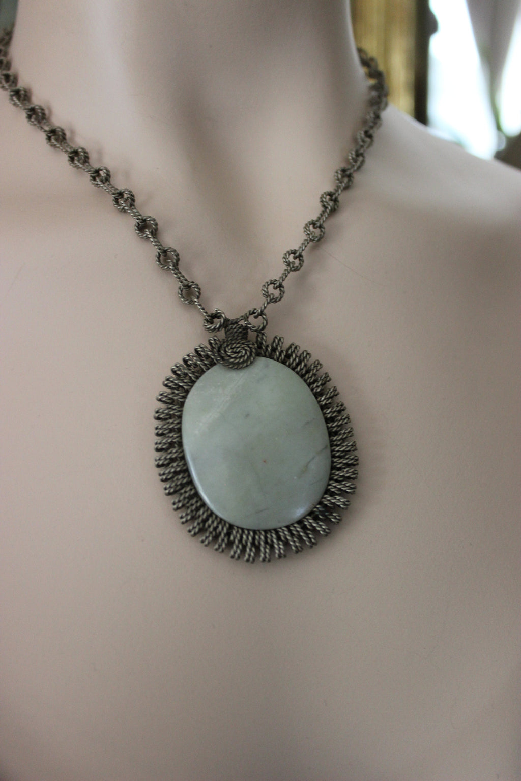 Beautiful Handmade Wire Wrap with Green Stone Necklace