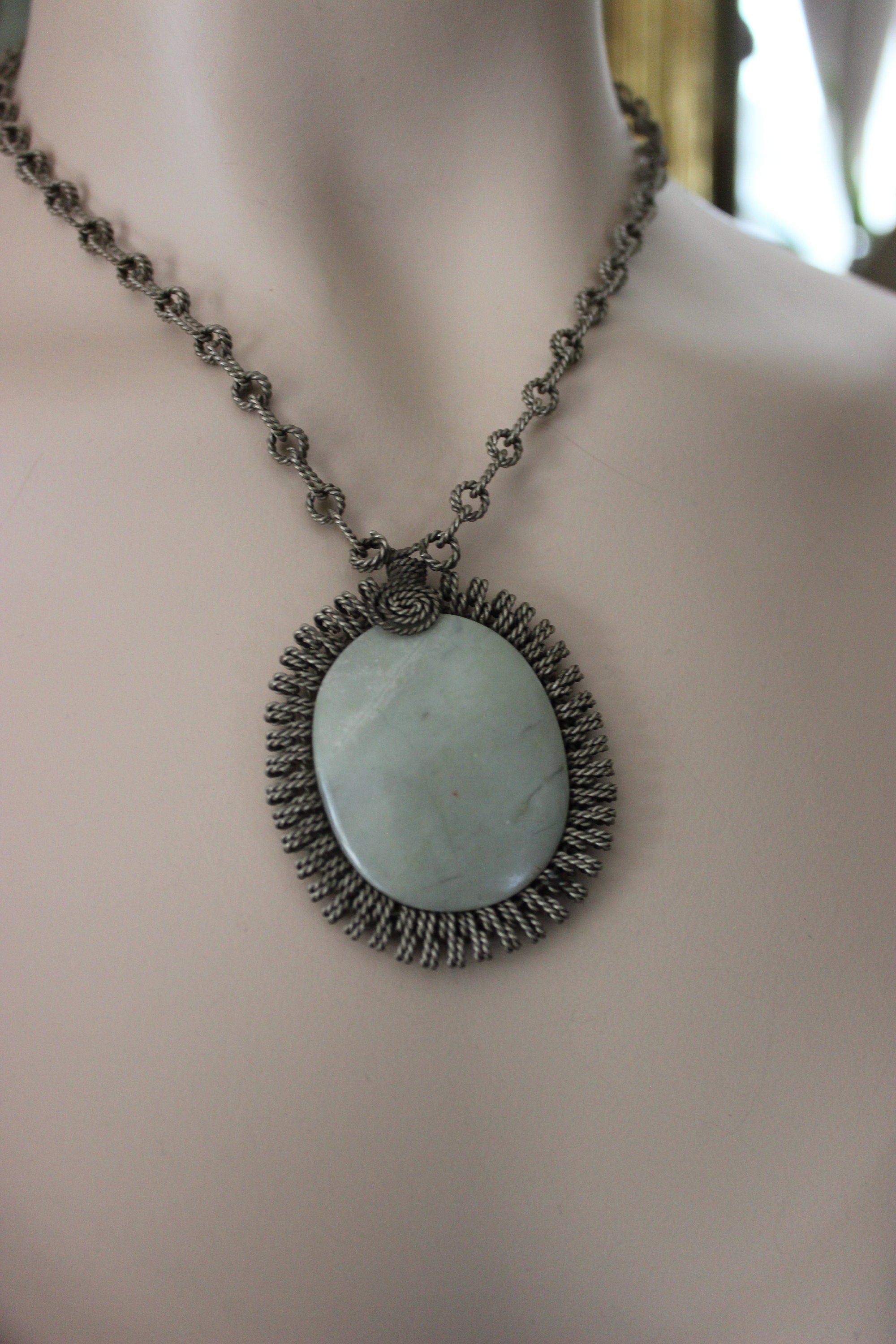Beautiful Handmade Wire Wrap with Green Stone Necklace