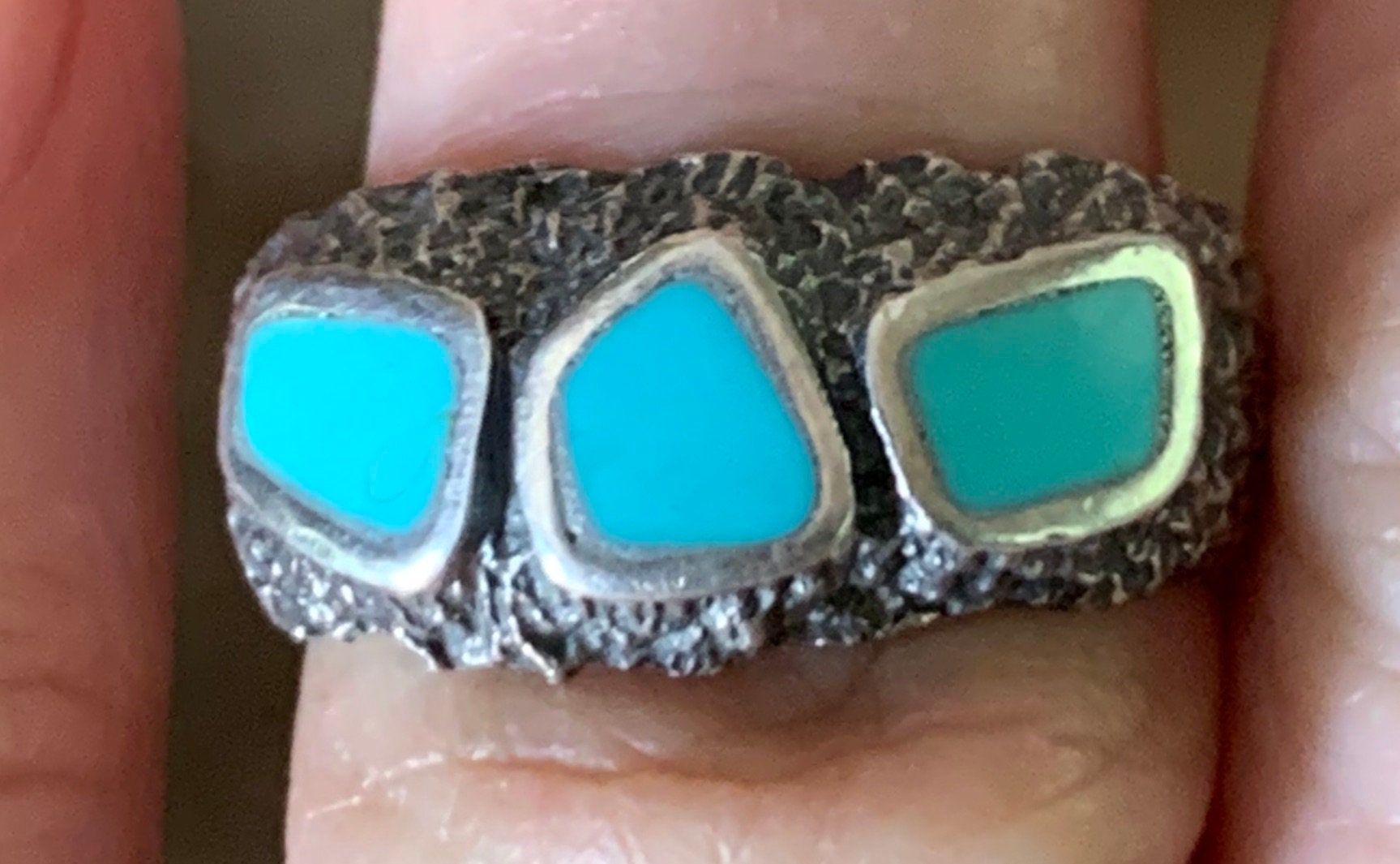 Vintage Artist Stamped Native American Turquoise Sterling Silver Ring Size 6 1/2