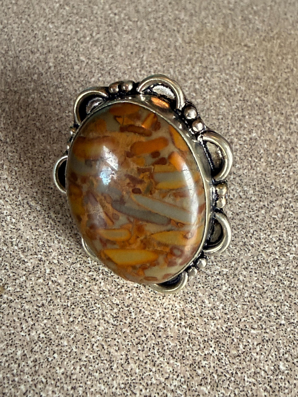 Vintage Sterling Silver and Mexican Agate Ring Size 9