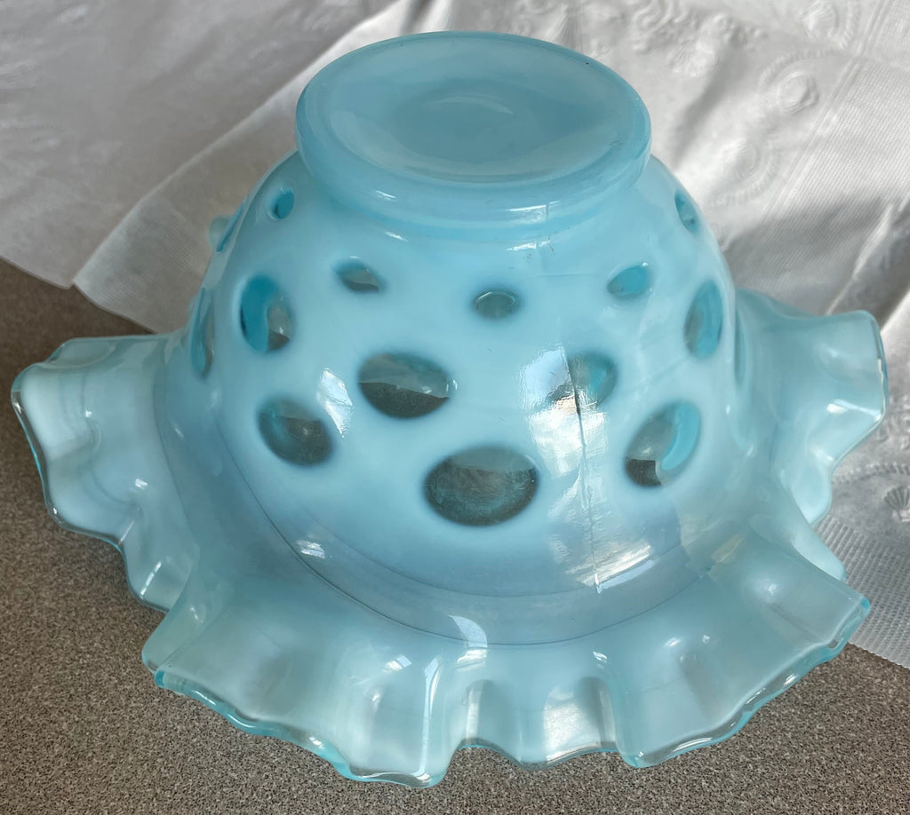 Vintage Baby Blue Fenton Coin Dot Ruffle Bowl Glassware