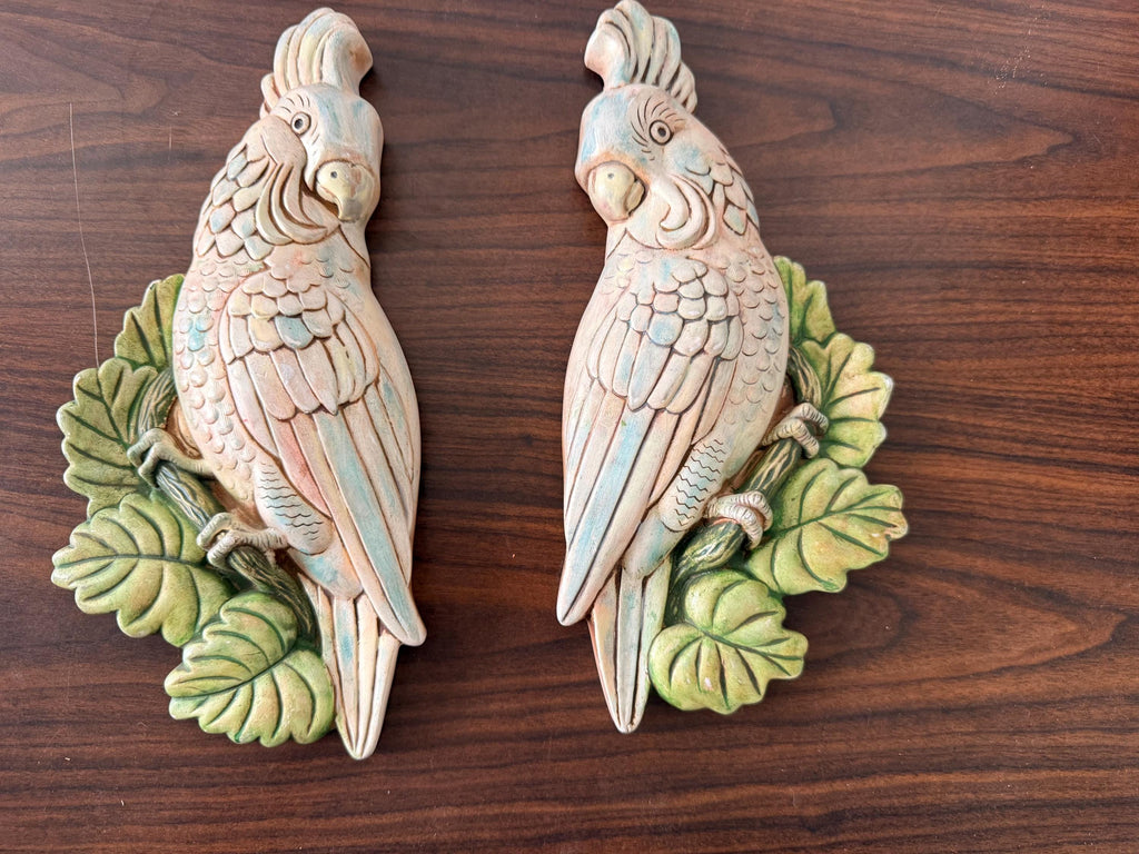 Vintage Miller Studios Chalkware Set of 2 Cockatoo's Wall Hangings