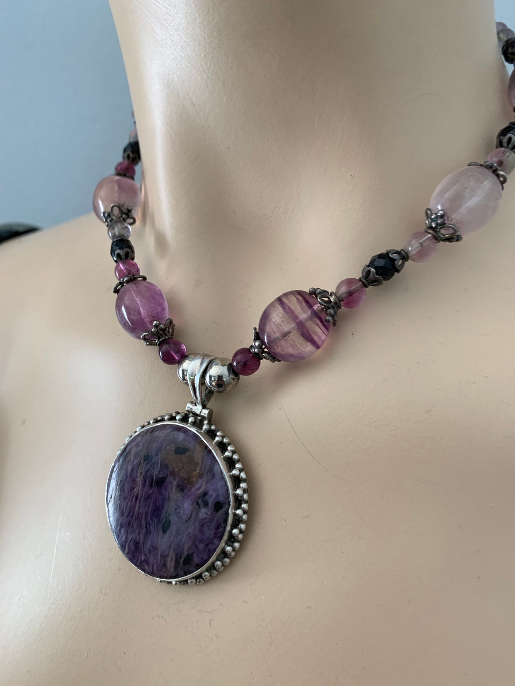 Handmade Sterling Silver and Purple Jasper Necklace
