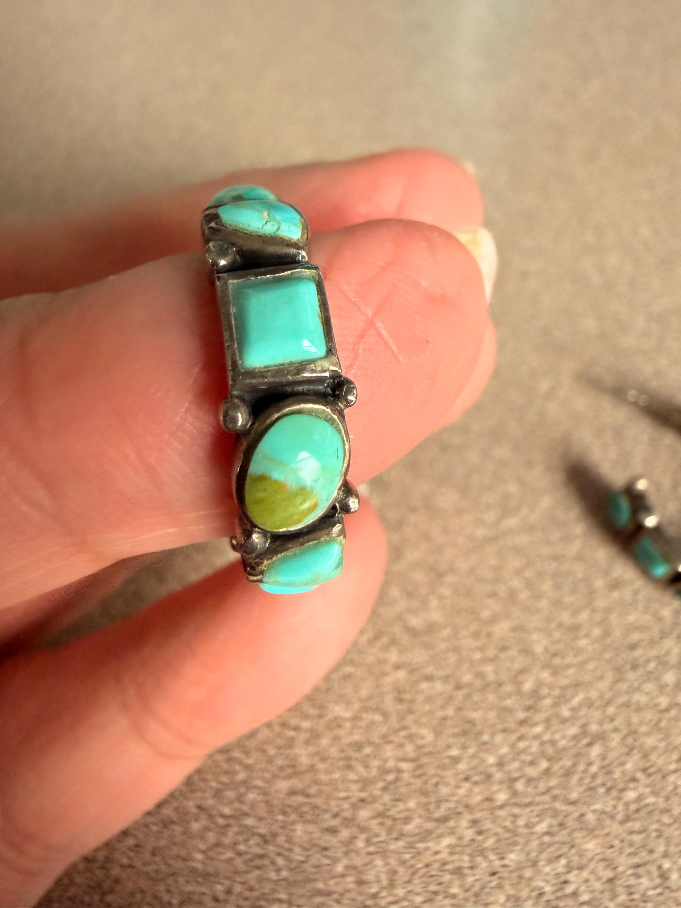Beautiful Native American Sterling Silver and Turquoise Hoop Round Post Earrings