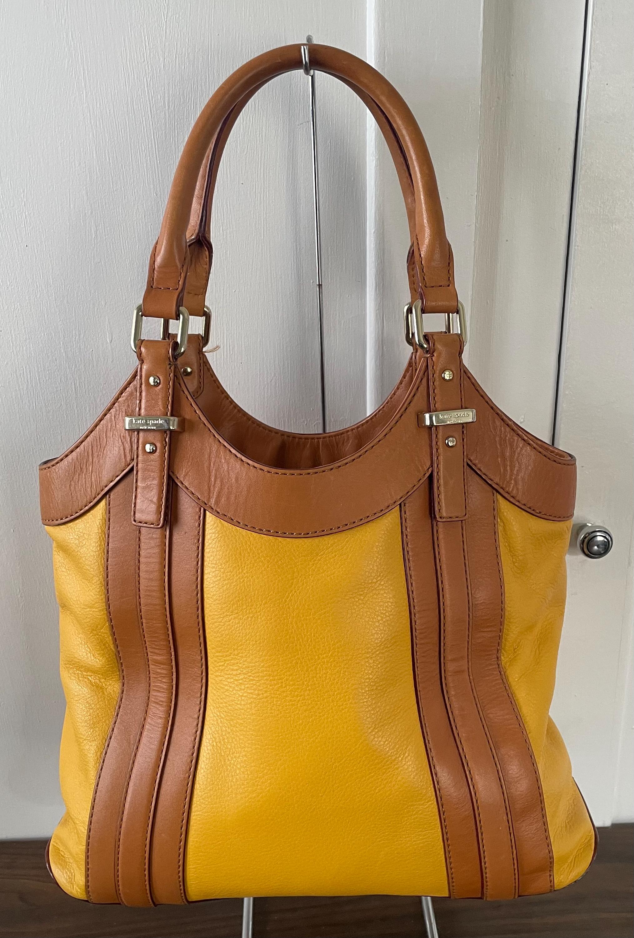 Vintage Genuine Kate Spade New York Brown and Golden Yellow Purse with Top Handles