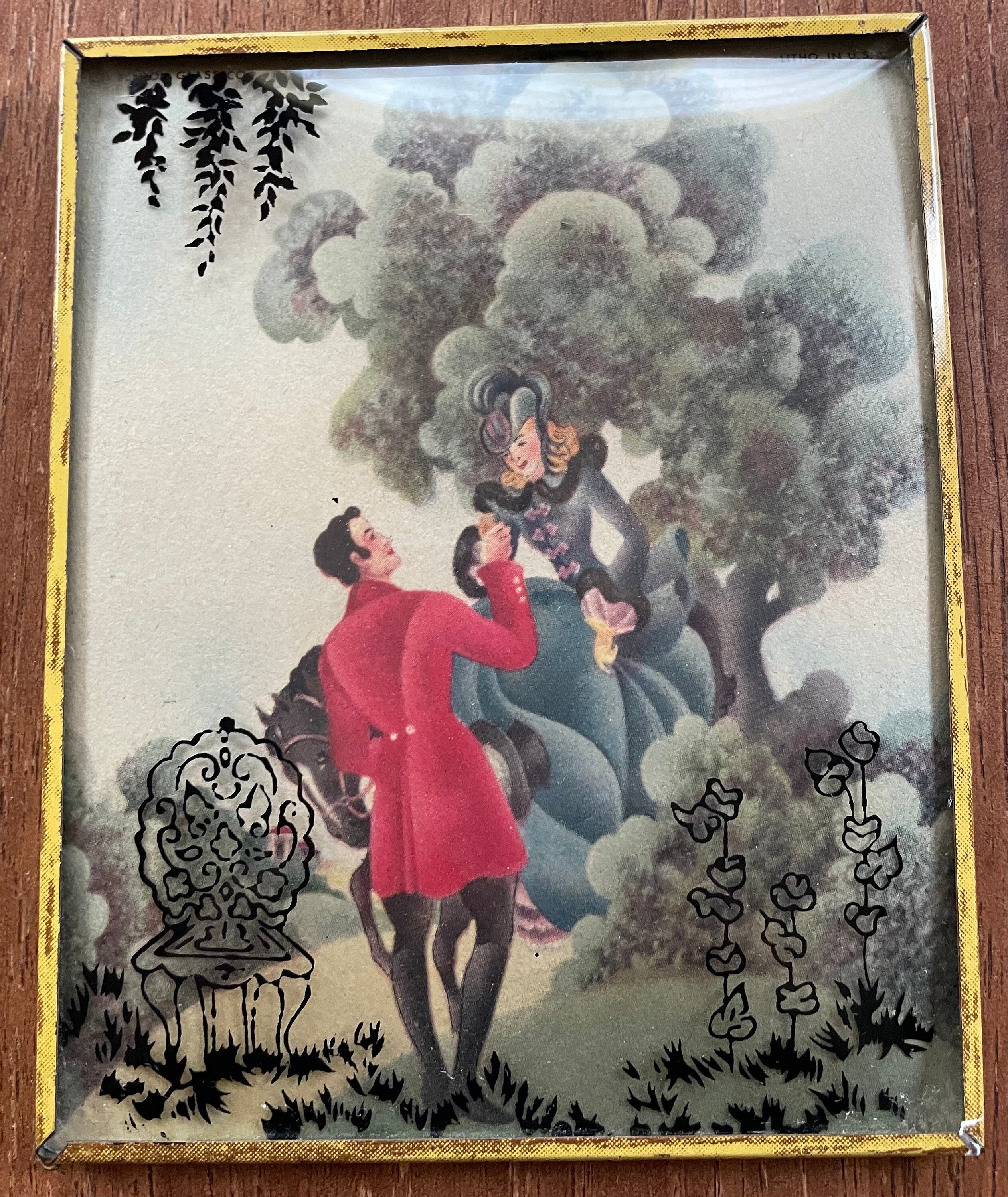 2 Small Unique Vintage Victorian Lovers Silhouette Pictures with Convex Glass