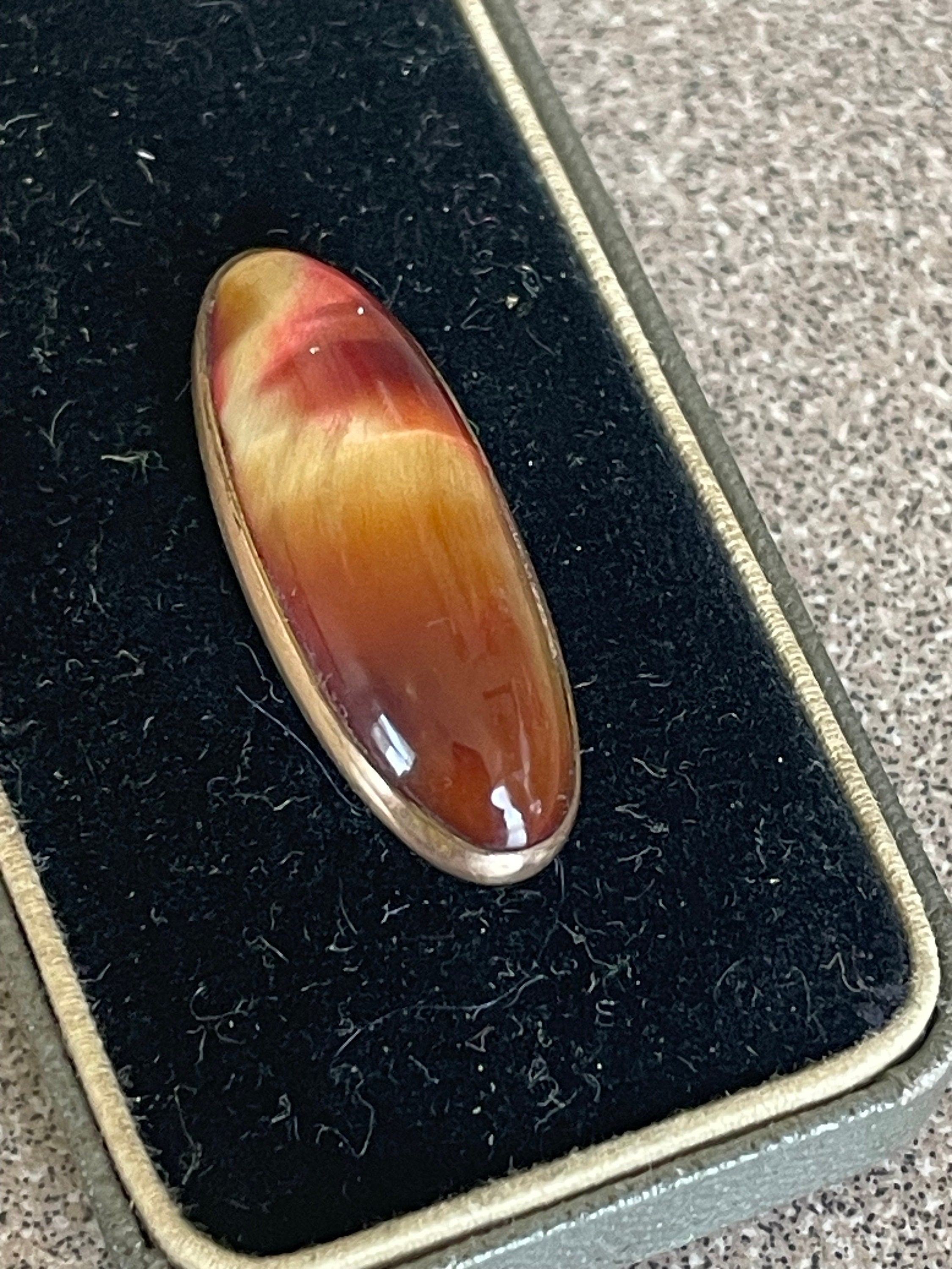 Antique 10k Gold Red and Yellow Agate Stone Gold Hat Pin  Original Box