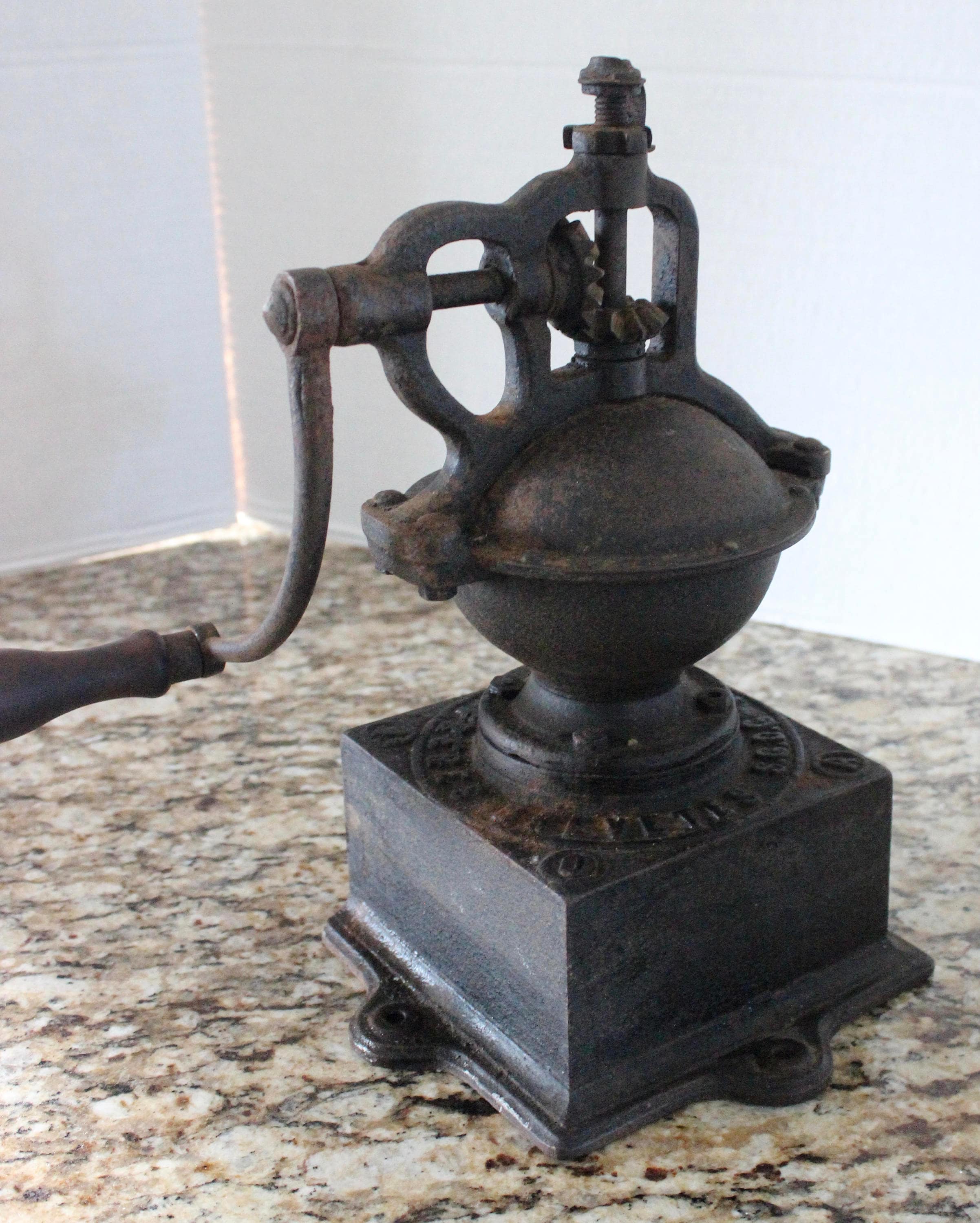 Rare! Antique French Coffee Grinder Mill Peugeot Freres 1890's Cast Iron & Wood A0 size