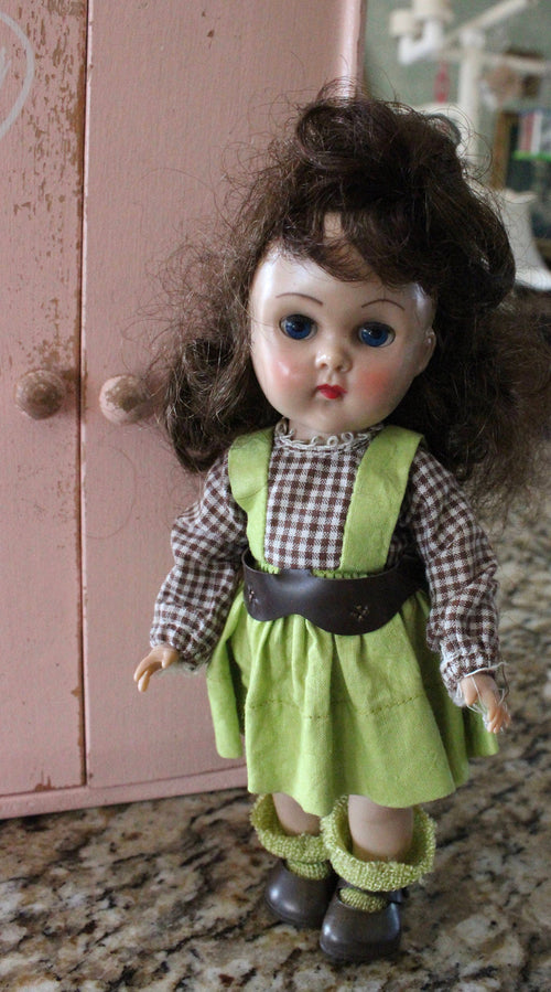 1950's Vogue Ginny Straight Leg Walking Doll Original Outfit With Pink Closet