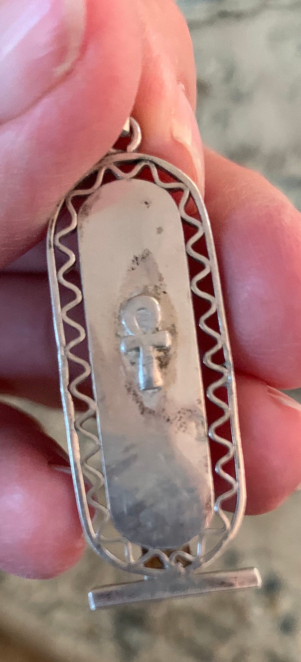 Sterling Silver Egyptian Pendant with 14k Gold Hieroglyphs