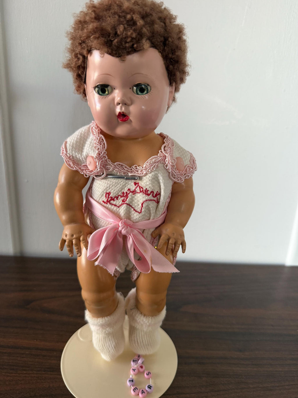 Vintage American Character Tiny Tears Doll Caracul Wig with Original Clothes and Bracelet