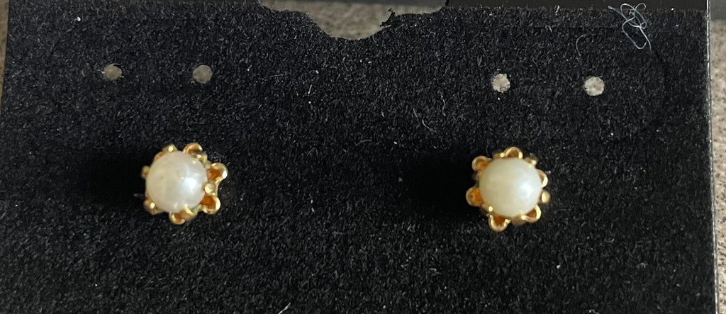 Vintage Petite Delicate Genuine Pearl 14k G.F Gold Post Earrings Holiday Gift for Her or Him
