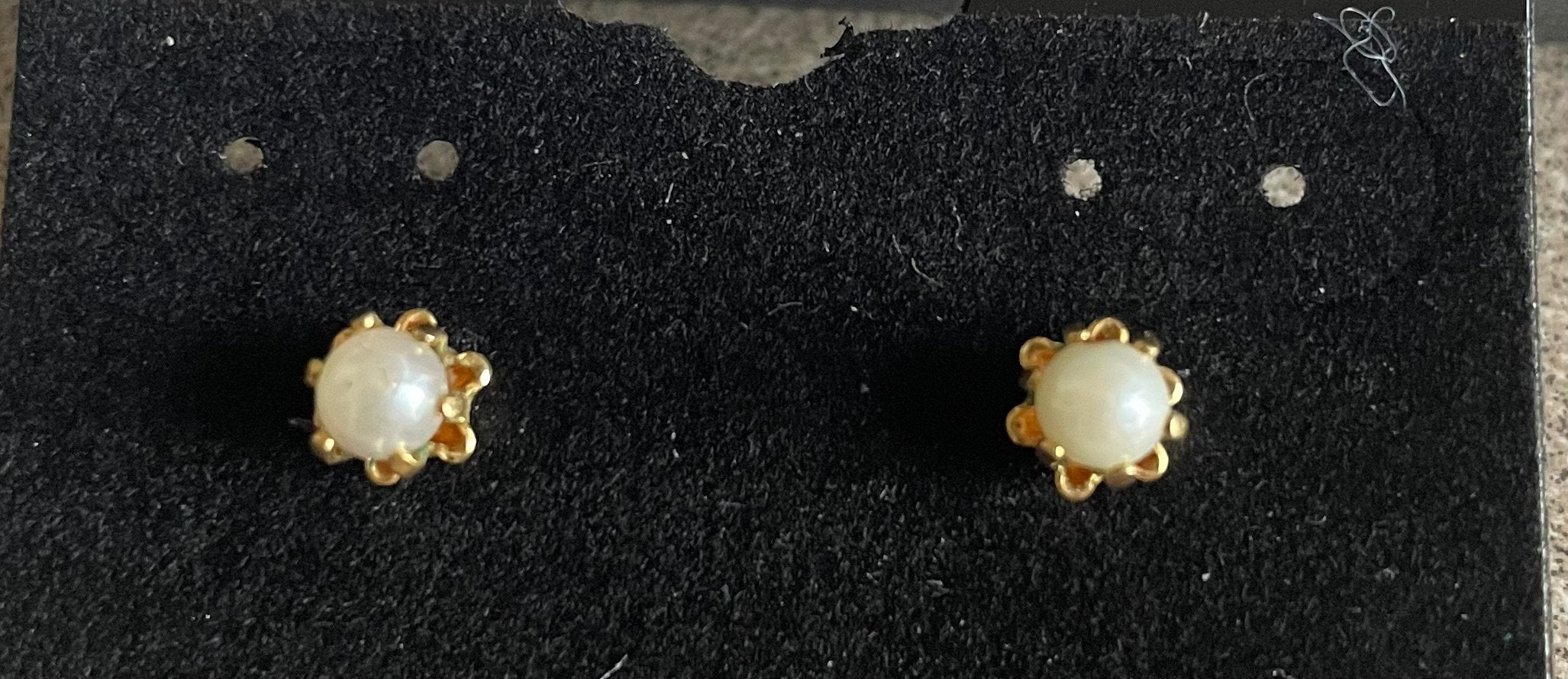 Vintage Petite Delicate Genuine Pearl 14k G.F Gold Post Earrings Holiday Gift for Her or Him