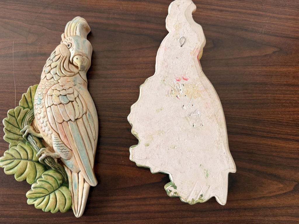 Vintage Miller Studios Chalkware Set of 2 Cockatoo's Wall Hangings