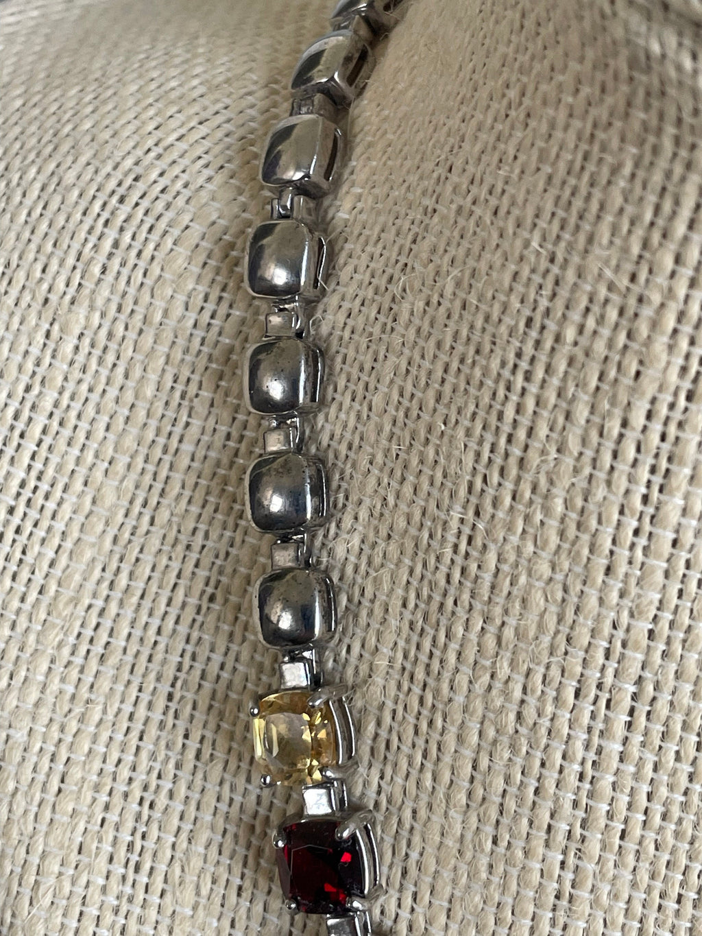 Beautiful Sterling Silver Precious Stones Necklace 1.56 Oz