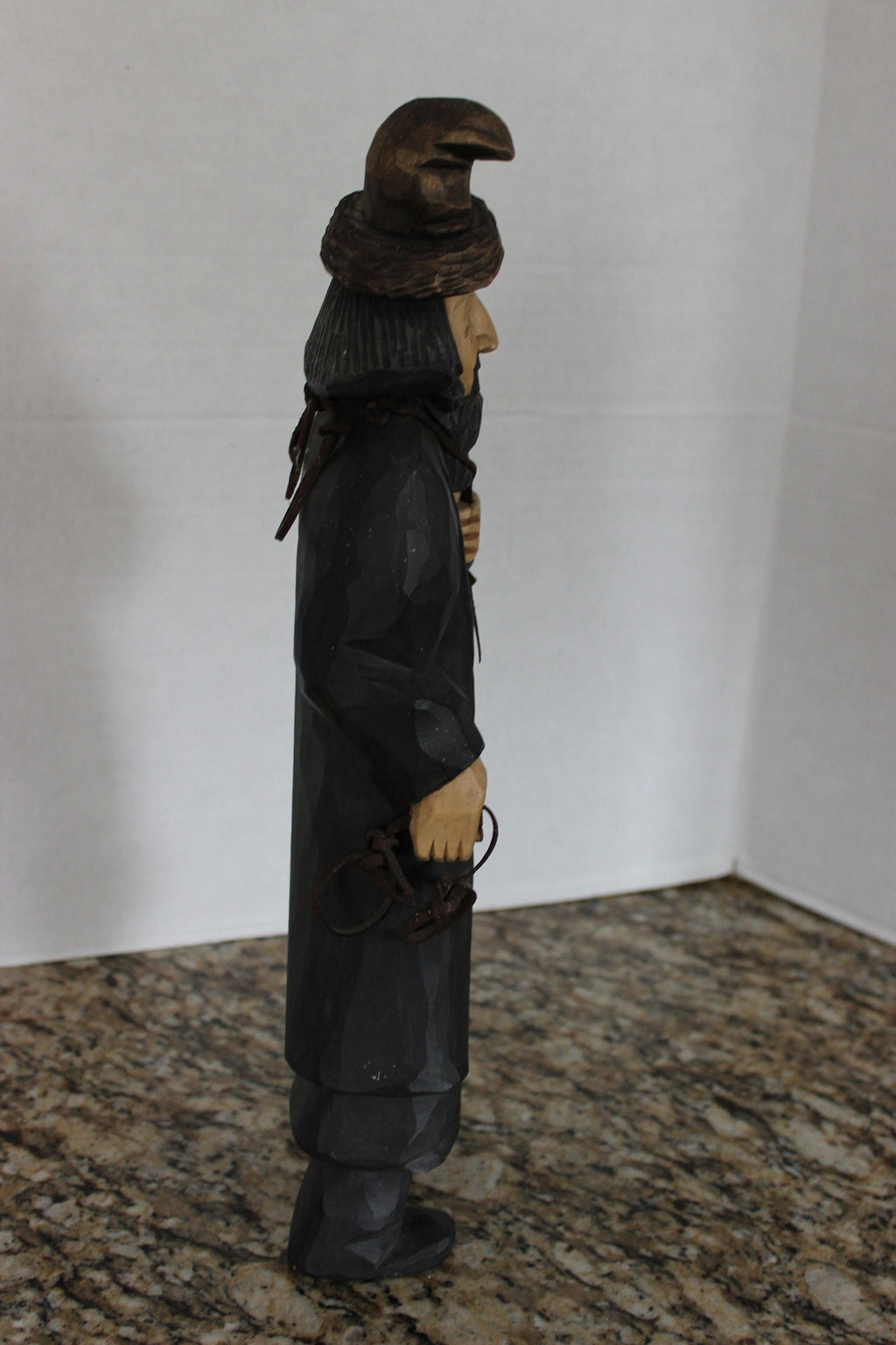 Unique Artist Signed Carved Wood Bearded Man Signed Krakow 1994