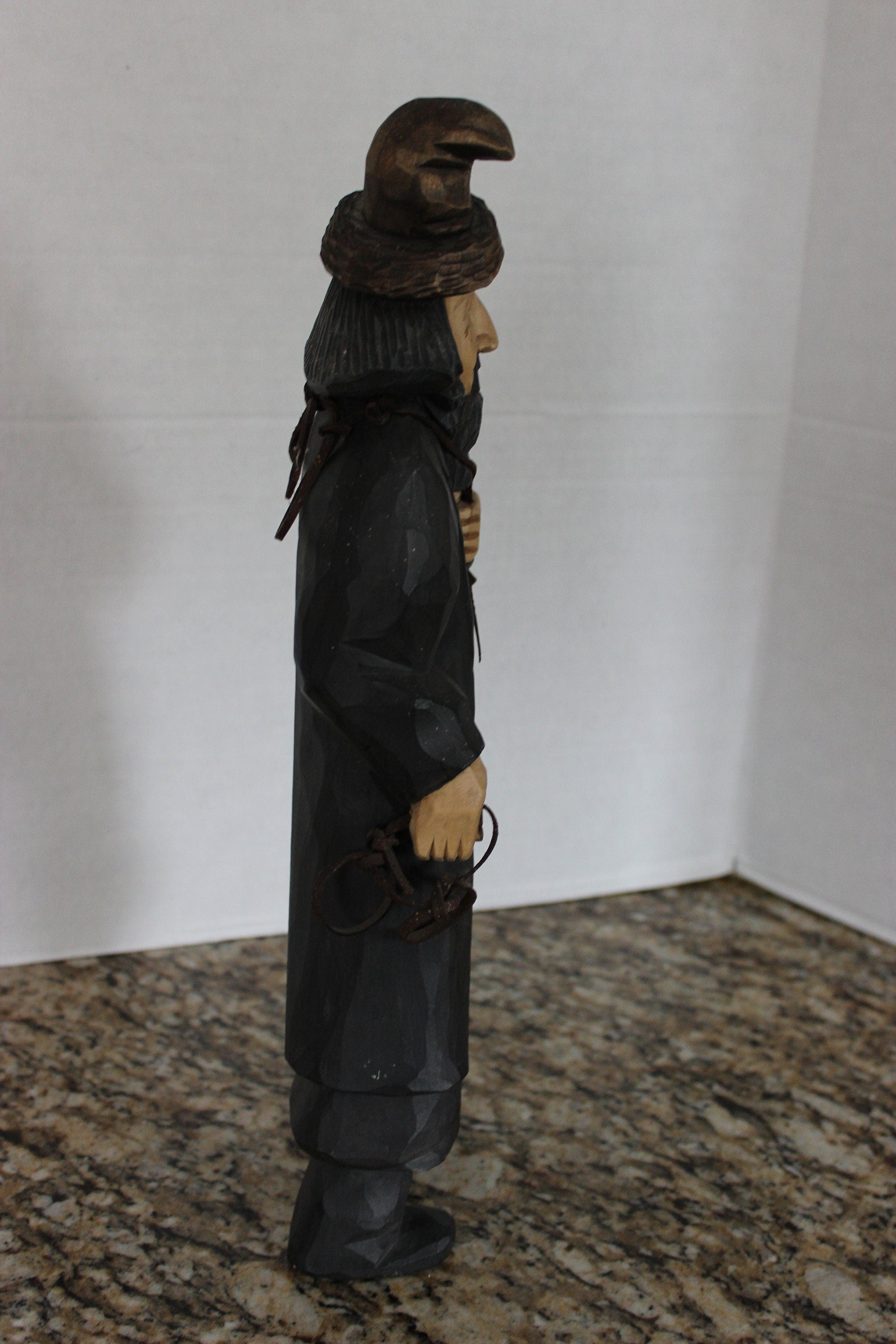Unique Artist Signed Carved Wood Bearded Man Signed Krakow 1994