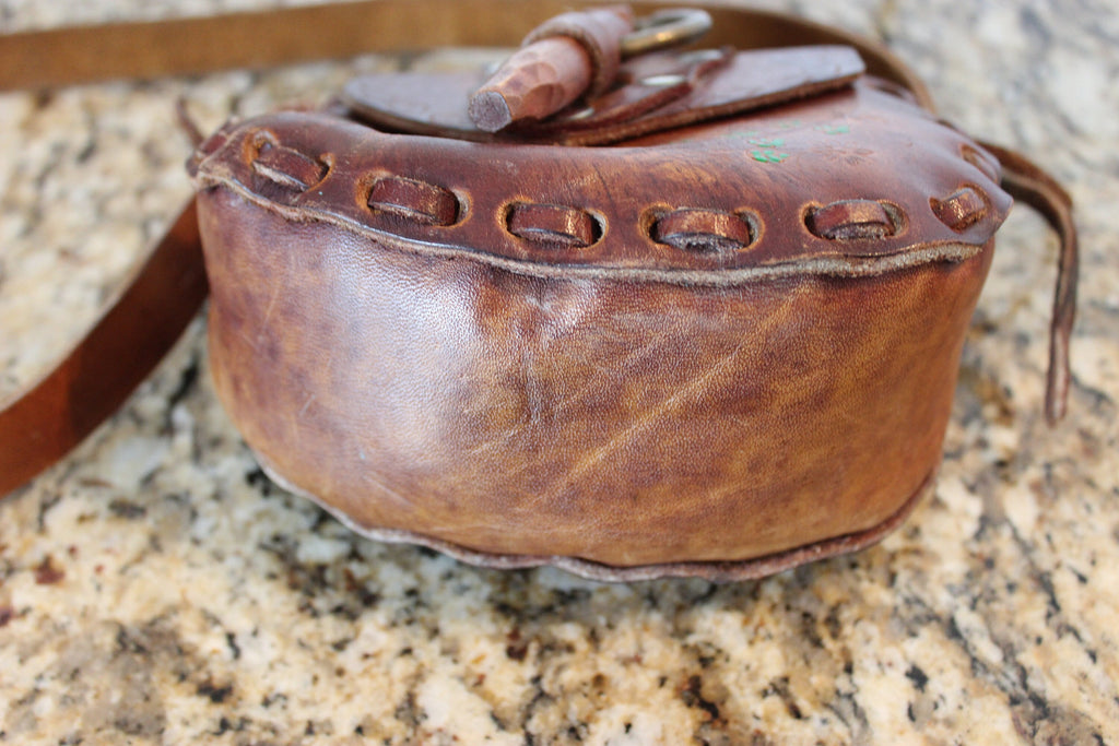 Small Children's Vintage Hand Tooled Leather 1960's BOHO Hippy Purse