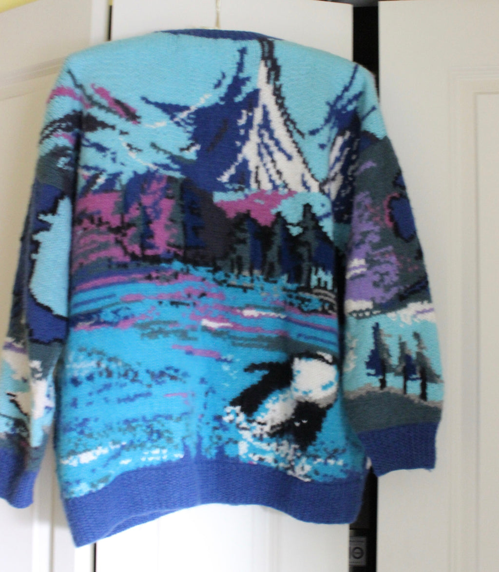 Custom Mountains and Sea Ladies Tapestry Vintage Lee Andersen 100% Alpaca Knit Sweater Size XL