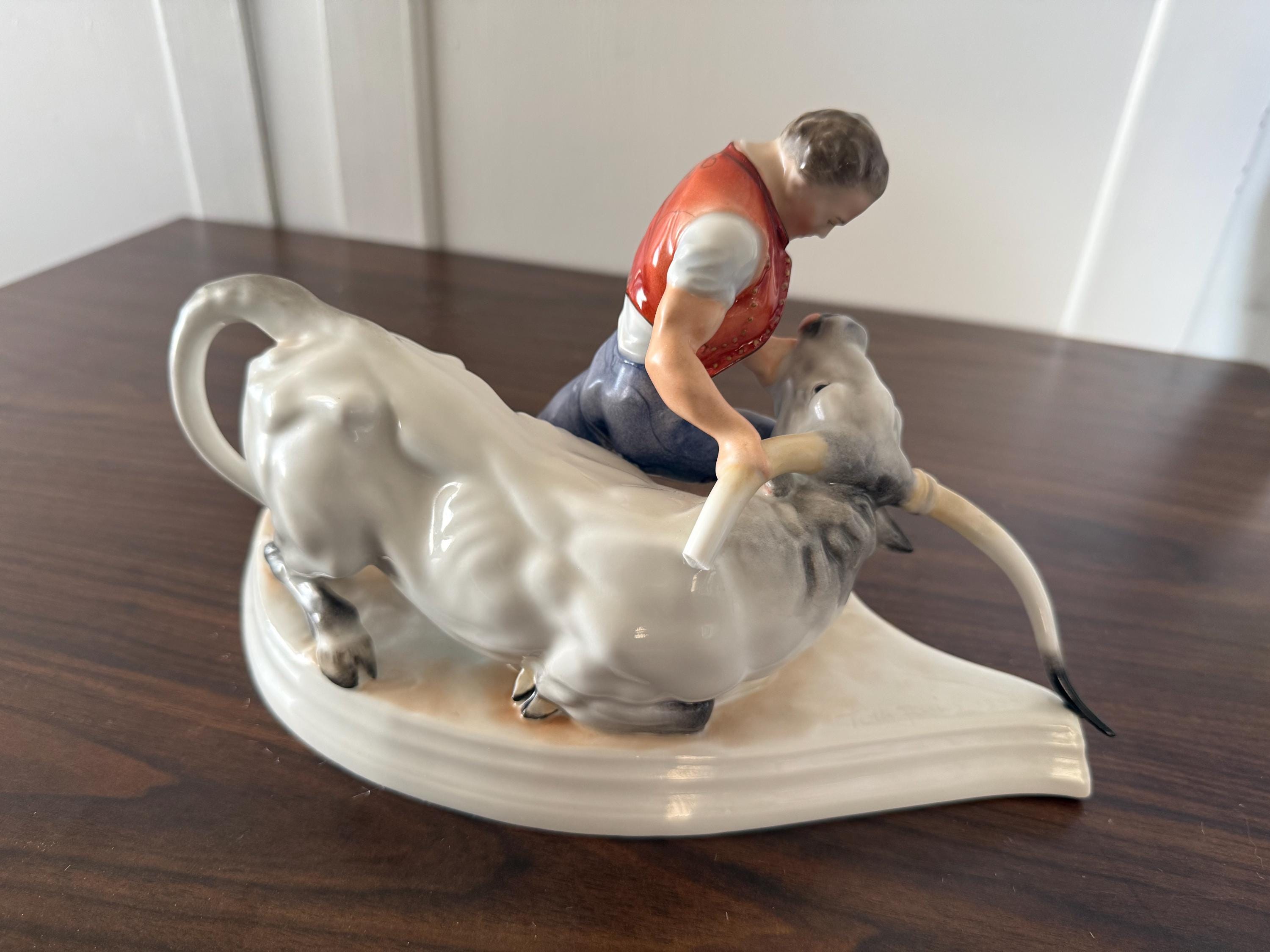 Large Herend Sculpture 5474 "TOLDI & THE BULL" Bull Fighter 16” Long