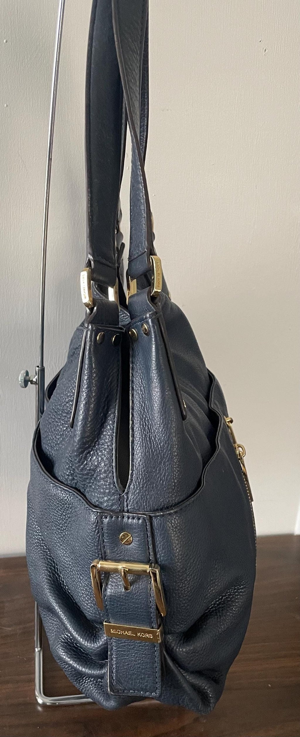 Vintage Genuine Navy Blue Leather Michael Kors Purse Shoulder Bag Double Handle