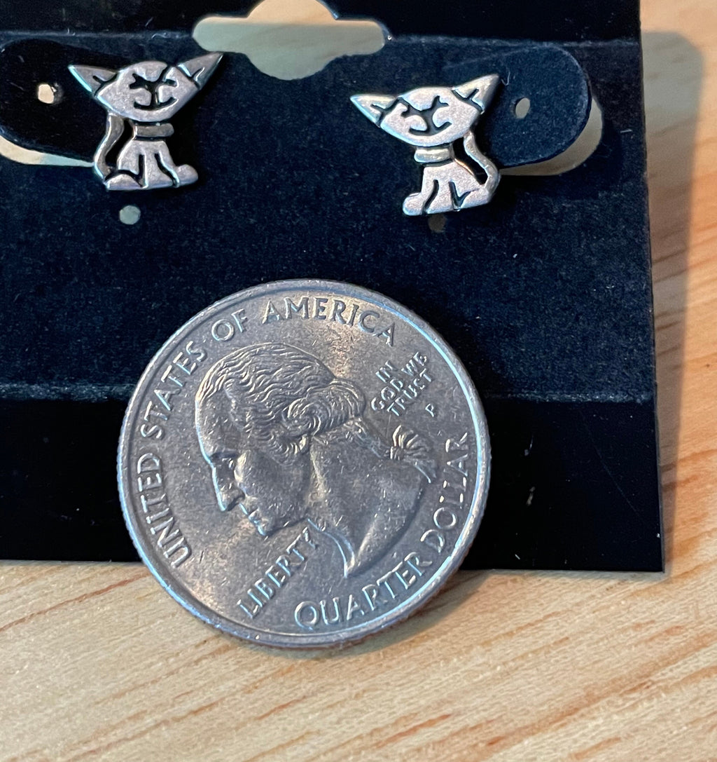 Vintage Sterling Silver Kitty Cat Post Earrings