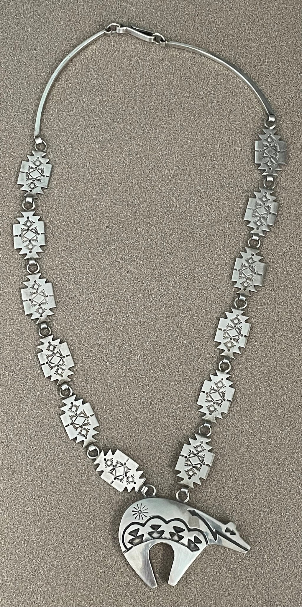 Navajo Spirit Bear Necklace .925 Silver Native American Artist C.80's