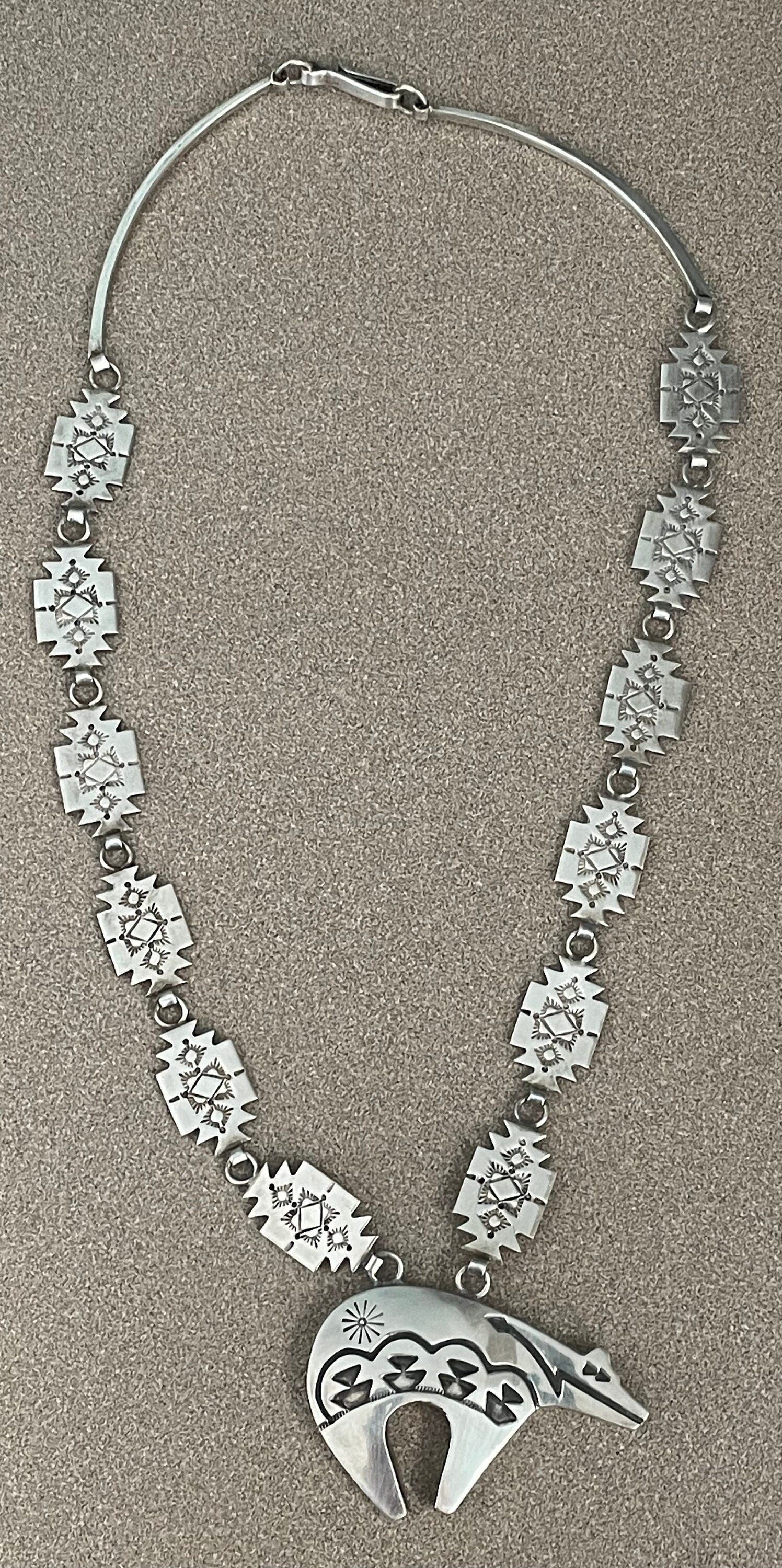 Navajo Spirit Bear Necklace .925 Silver Native American Artist C.80's