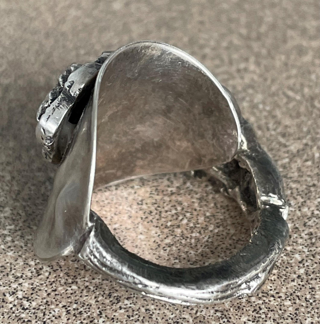 Unique Vintage Ladies Heavy Sterling Silver Rose Spoon Ring Size 10