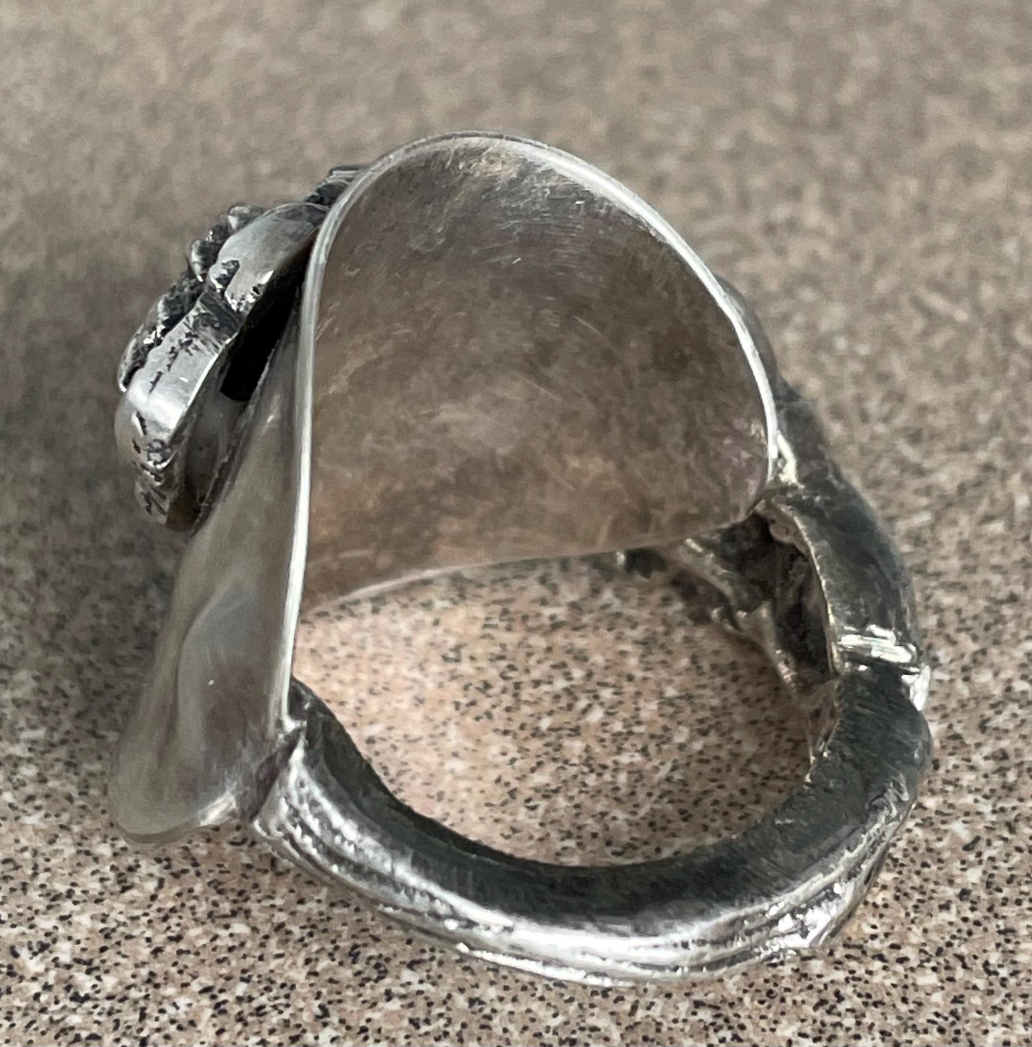 Unique Vintage Ladies Heavy Sterling Silver Rose Spoon Ring Size 10
