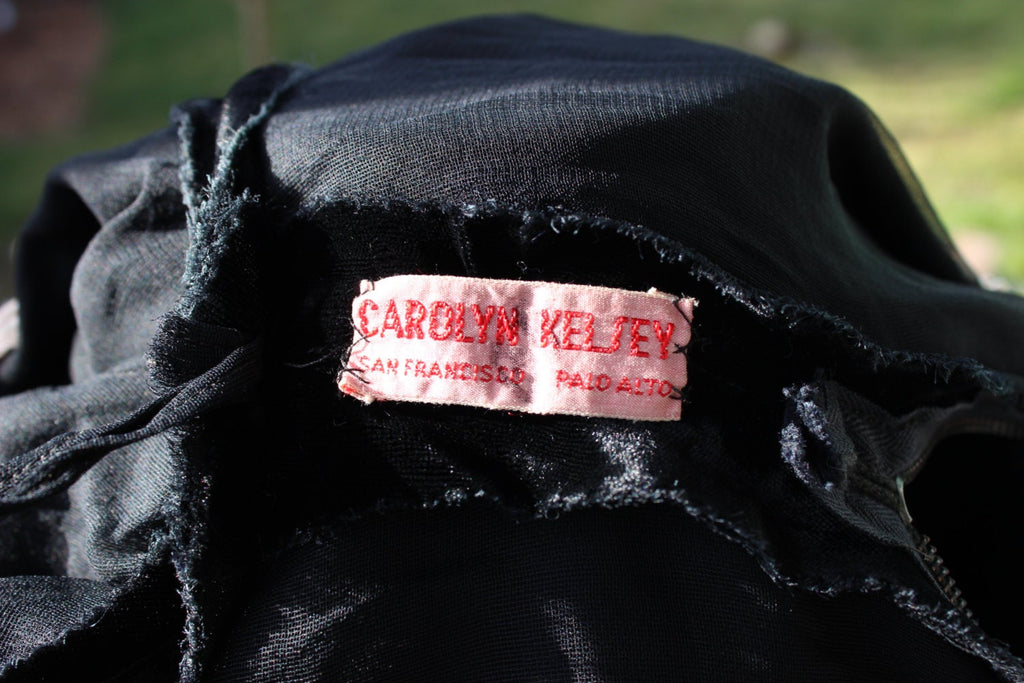 Genuine 1960's Black Velvet Maxi Dress with Lace and Pearls