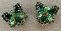 Large Rare Vintage Green 3 D Sculpted Rhinestone High Sided Clip Earrings Sign Pat Pending Magi Clip