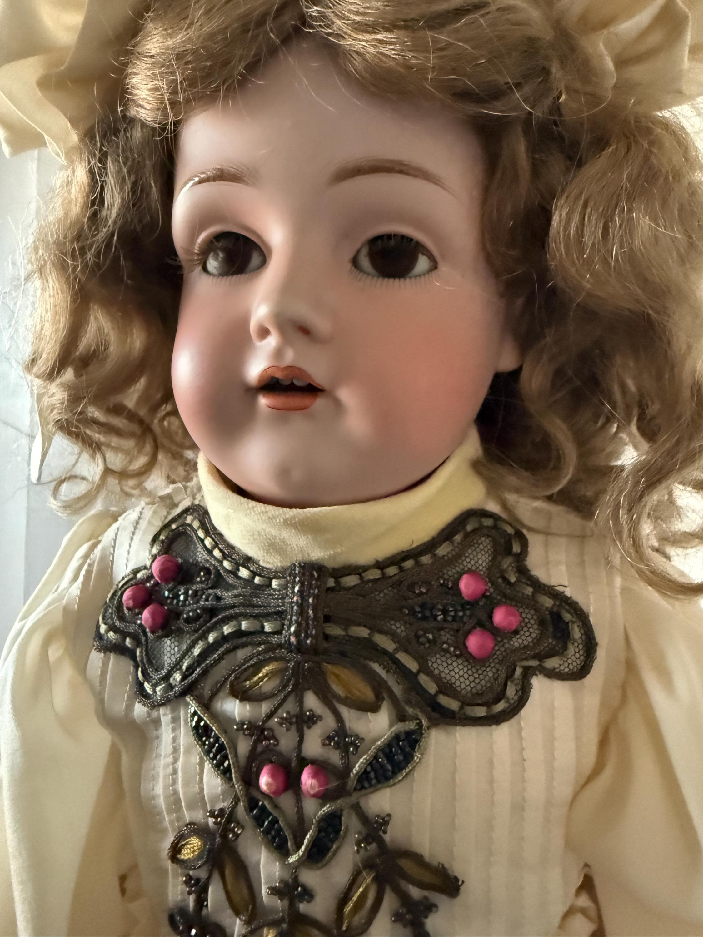 Antique 25" German Kestner 154 DEP Doll with Antique Handmade Embellished Dress Sleep Eyes Open Mouth