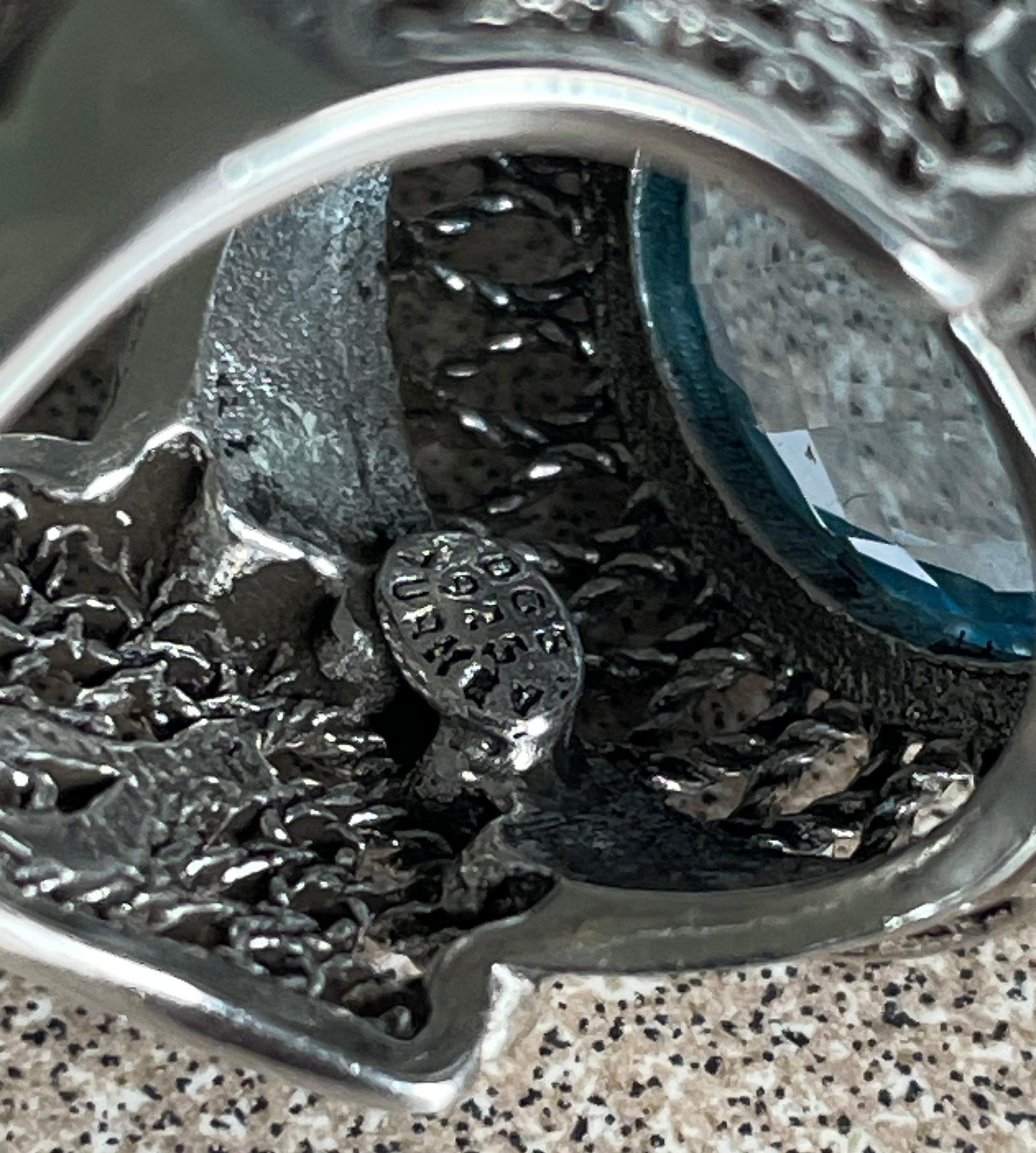 Beautiful Ladies High Setting Turkish Sterling Silver Aquamarine/Blue Topaz  Filigree Ring Size 6