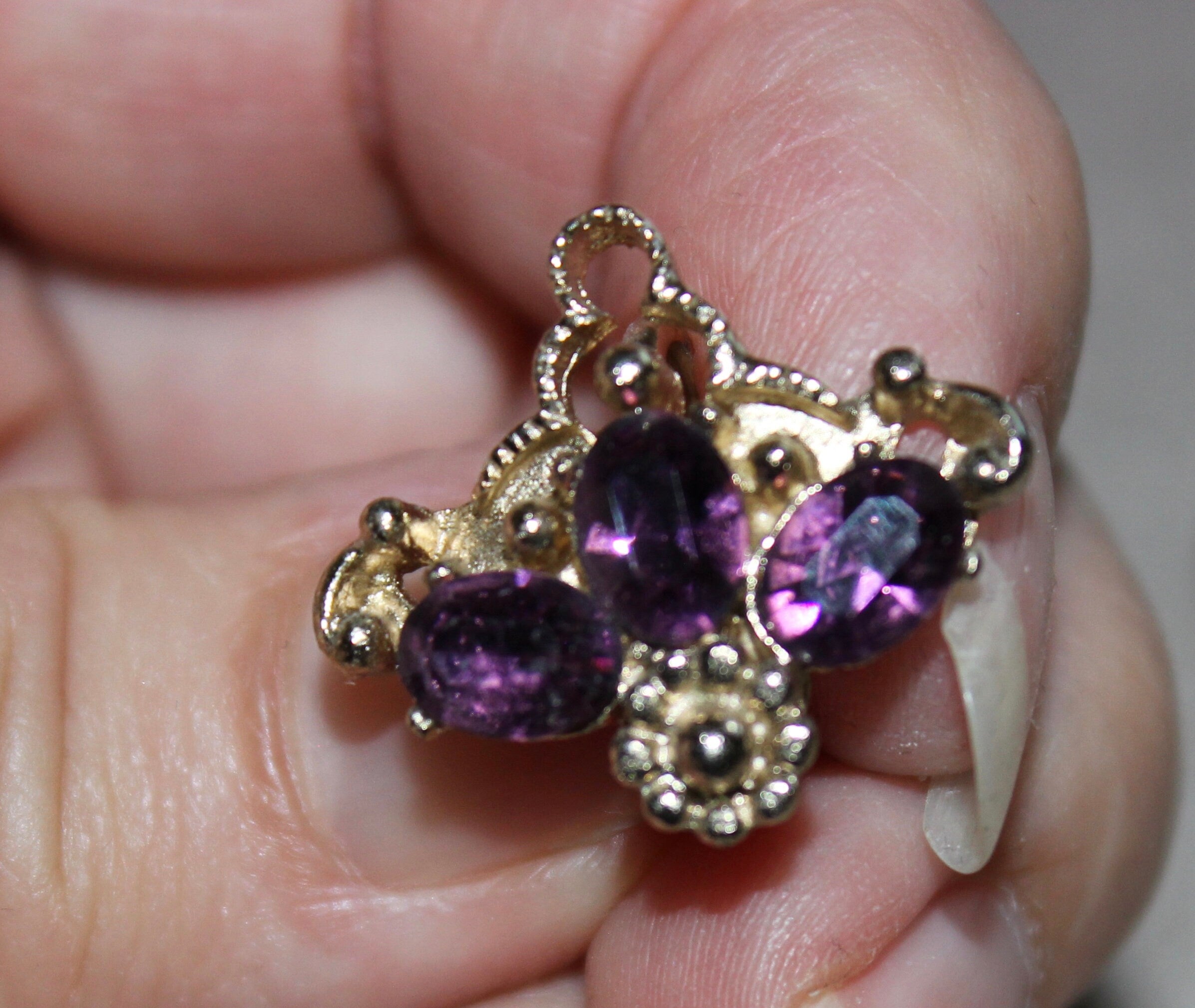 Stunning Purple Amethyst Rhinestone Signed Coro Crown Screw back Earrings