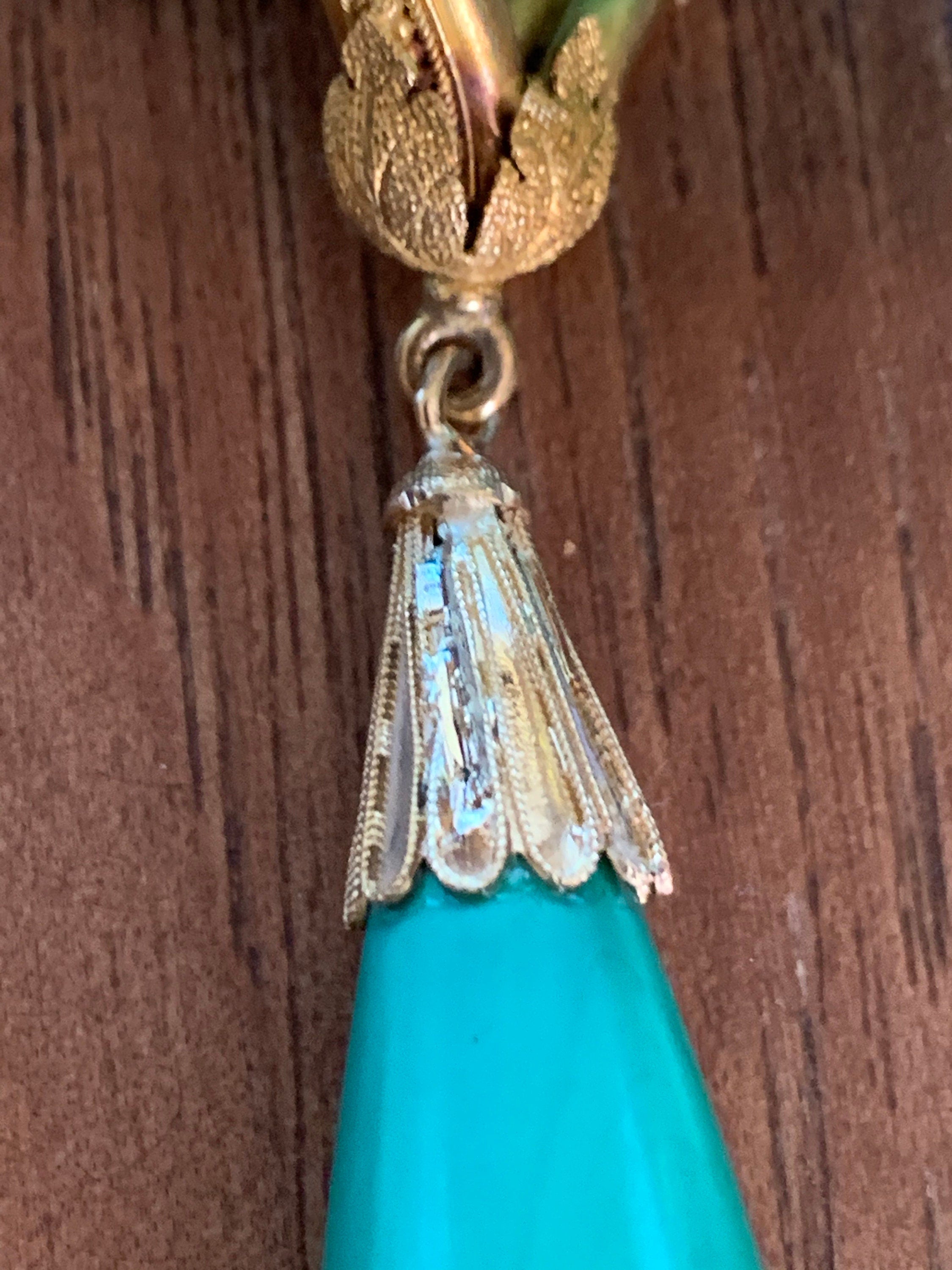 Super Rare 22k Gold Malachite Deco Brooch Pin made in France Stamped