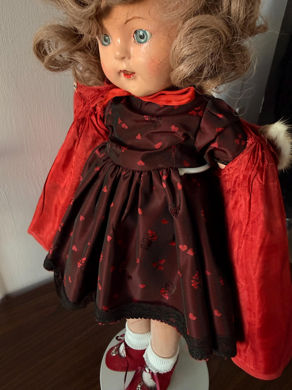 Rare Large 1930's Madame Alexander Princess Elizabeth Composition Doll with Original Red Fur Trimmed Coat