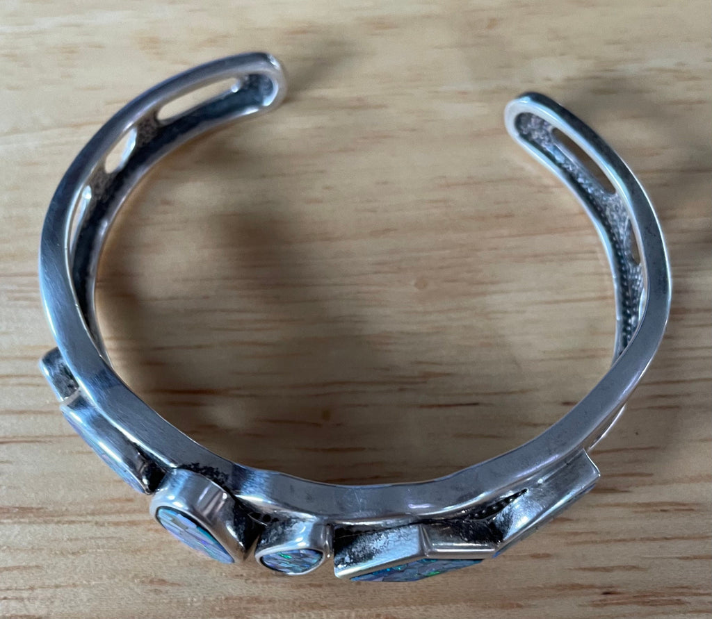 Stunning Vintage Sterling Silver and Blue Opal Cuff Bracelet