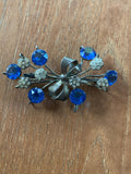 Huge Vintage  Sterling Silver Blue Glass Stone Flower Spray Brooch Pin
