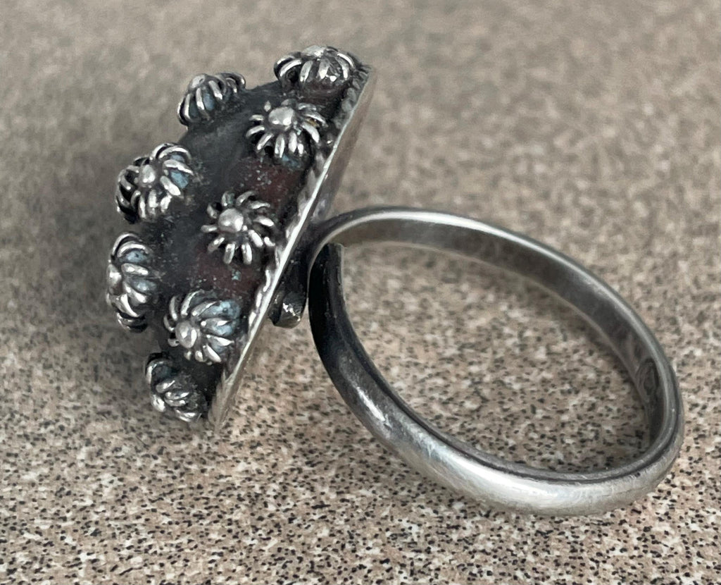 Beautiful Sterling Silver  Unique Artist Stamped Taxco Mexico Ring Size is Adjustable